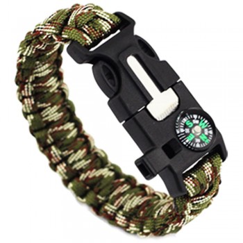 2019 Leather Bracelets For Men Women 5 in 1 Outdoor rope Paracord Survival gear escape Bracelet Flint/Whistle/Compass bileklik