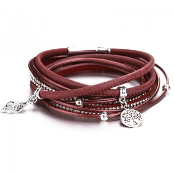 Amorcome Leather Bracelets For Women Tree of Life Charm Bracelets amp; Bangles Boho Multilayer Double Wrap Bracelet Female Jewelry