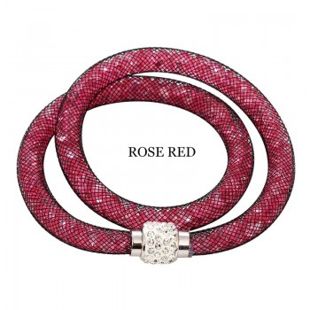 Fashion Jewelry Handmade Bracelets Women Charm Rhinestone Double Mesh Full Crystal Magnetic Slimming Clasp Wrap Bangle Jewelry