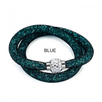Fashion Jewelry Handmade Bracelets Women Charm Rhinestone Double Mesh Full Crystal Magnetic Slimming Clasp Wrap Bangle Jewelry
