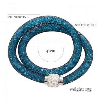 Fashion Jewelry Handmade Bracelets Women Charm Rhinestone Double Mesh Full Crystal Magnetic Slimming Clasp Wrap Bangle Jewelry
