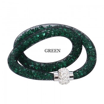 Fashion Jewelry Handmade Bracelets Women Charm Rhinestone Double Mesh Full Crystal Magnetic Slimming Clasp Wrap Bangle Jewelry