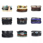 Vnox 4Pcs/ Set Braided Leather Bracelets for Men Women Vintage Wooden Beaded Wrap Bracelet Wood Beads Bangle Size Adjustable