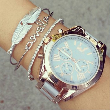 18 Styles Women Fashion Bow Leaves Cat Bangle Crystal Love Leather Pineapple Feather Open Bracelet Bohemian Accessories