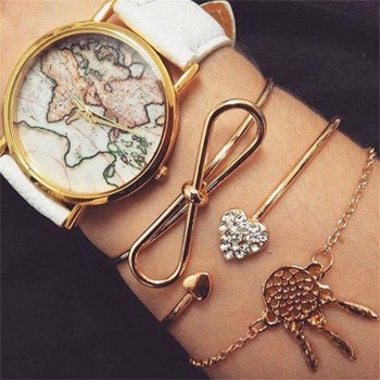 18 Styles Women Fashion Bow Leaves Cat Bangle Crystal Love Leather Pineapple Feather Open Bracelet Bohemian Accessories