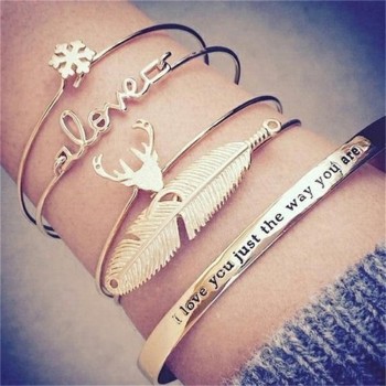 18 Styles Women Fashion Bow Leaves Cat Bangle Crystal Love Leather Pineapple Feather Open Bracelet Bohemian Accessories