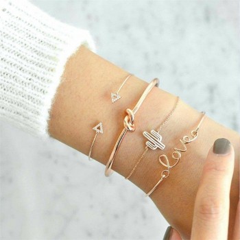 18 Styles Women Fashion Bow Leaves Cat Bangle Crystal Love Leather Pineapple Feather Open Bracelet Bohemian Accessories