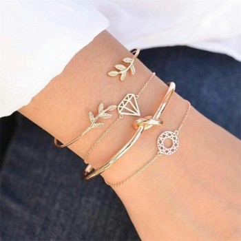18 Styles Women Fashion Bow Leaves Cat Bangle Crystal Love Leather Pineapple Feather Open Bracelet Bohemian Accessories