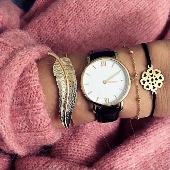 18 Styles Women Fashion Bow Leaves Cat Bangle Crystal Love Leather Pineapple Feather Open Bracelet Bohemian Accessories