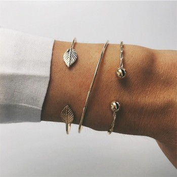 18 Styles Women Fashion Bow Leaves Cat Bangle Crystal Love Leather Pineapple Feather Open Bracelet Bohemian Accessories