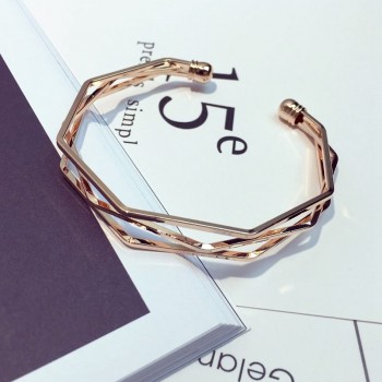 SR:FINEJ Vintage Cuff Bracelet Bangles for Women Men Brief Rose Gold Color Open Charms Multi-layer Bracelet Jewelry