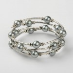Shell Pearl Round Beads Wrap Bracelets, with Brass Tube Beads and Tibetan Style Alloy Spacer Beads, Gray, 52mm,10pcs