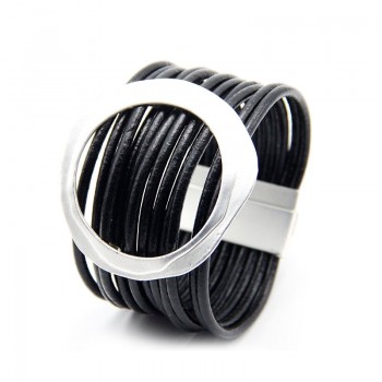 ZG Bracelets Multi-layer Winding Wrap Leather Bracelet Fashion Women Hand Jewelry Summer Accessories for Female in Black color