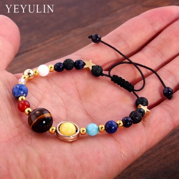 New Fashion Solar System Universe Galaxy Eight Planets Bracelet Star Lava Reiki Natural Stone Beads Energy Adjustable Bracelet