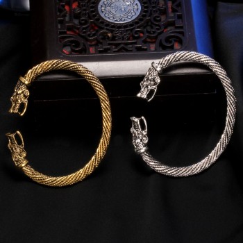 Hesiod Vintage Viking Wolf Head Cuff Bracelet Bangles Men Stainless Steel Bracelet Punk Indian Jewelry Fashion Accessories