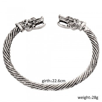 Hesiod Vintage Viking Wolf Head Cuff Bracelet Bangles Men Stainless Steel Bracelet Punk Indian Jewelry Fashion Accessories