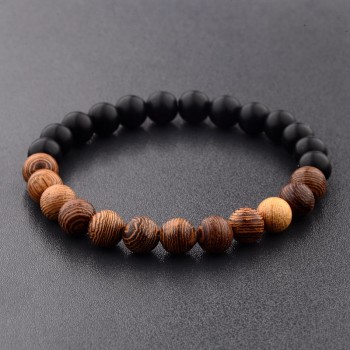 Amader 8mm New Natural Wood Beads Bracelets Men Black Ethinc Meditation White Bracelet Women Prayer Jewelry Yoga ABJ005