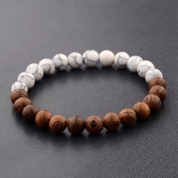 Amader 8mm New Natural Wood Beads Bracelets Men Black Ethinc Meditation White Bracelet Women Prayer Jewelry Yoga ABJ005