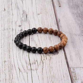 Amader 8mm New Natural Wood Beads Bracelets Men Black Ethinc Meditation White Bracelet Women Prayer Jewelry Yoga ABJ005