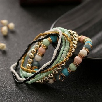 7 Pcs/Set 2018 New Four Seasons Bohemian Multi-layer Beaded Jewelry and Women Elastic Bracelet