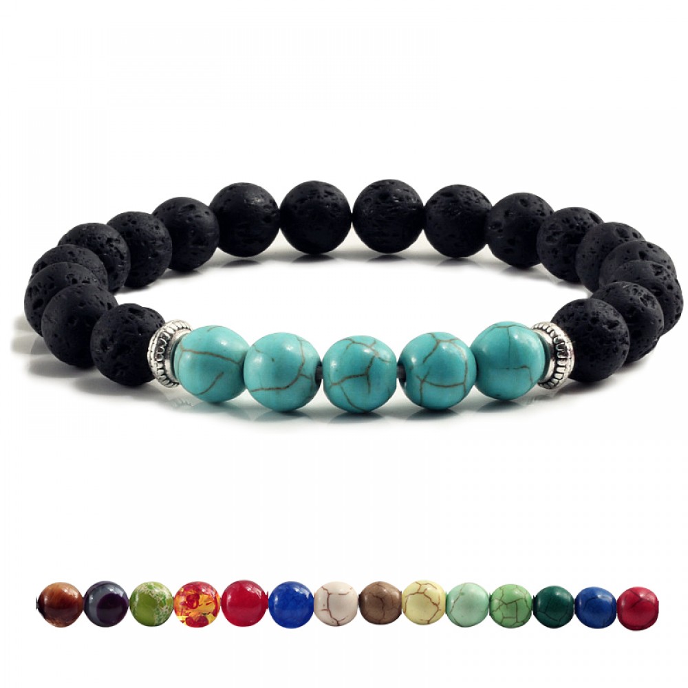 Natural Volcanic Stone Bracelets Charm Women Chakra Balance Beads Men Black Lava Turquoises Strand Bangle Fashion Buddha Jewelry