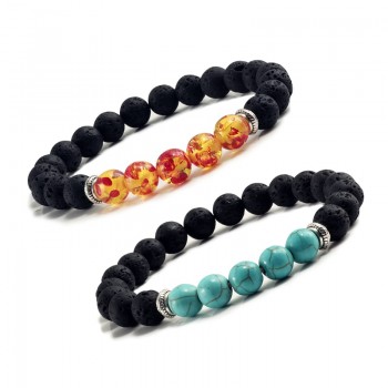 Natural Volcanic Stone Bracelets Charm Women Chakra Balance Beads Men Black Lava Turquoises Strand Bangle Fashion Buddha Jewelry