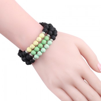 Natural Volcanic Stone Bracelets Charm Women Chakra Balance Beads Men Black Lava Turquoises Strand Bangle Fashion Buddha Jewelry