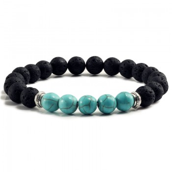 Natural Volcanic Stone Bracelets Charm Women Chakra Balance Beads Men Black Lava Turquoises Strand Bangle Fashion Buddha Jewelry