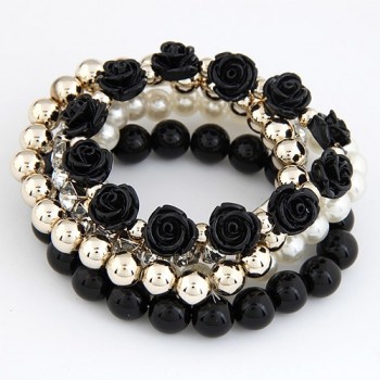 LEMOER Bohemian Fashion Candy Color Pearl Rose Flower Multilayer Beads Stretch Charm Bracelet amp; Bangle For Women pulseras mujer