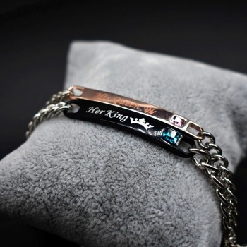 2pc/Set Romantic His Queen Her King Couple Bracelets Stainless Steel Matching Wristband Lovers Bracelet Crown Charm Bracelet