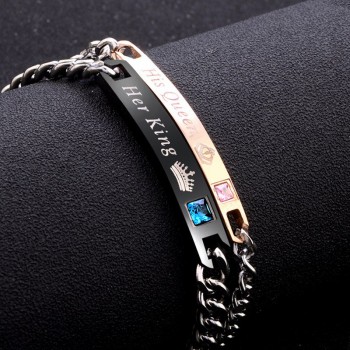 2pc/Set Romantic His Queen Her King Couple Bracelets Stainless Steel Matching Wristband Lovers Bracelet Crown Charm Bracelet