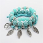 ZOSHI 2018 brand Fashion Vintage Ethnic Elasticity Marble beads Bracelet Boho Statement Leaves Bangle amp; Bracelet Women Jewelry