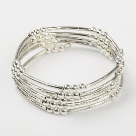 40pcs Unisex Memory Wire Wrap Bracelets Silver Color with Brass Tube Beads and Iron Spacer Beads, 55mm