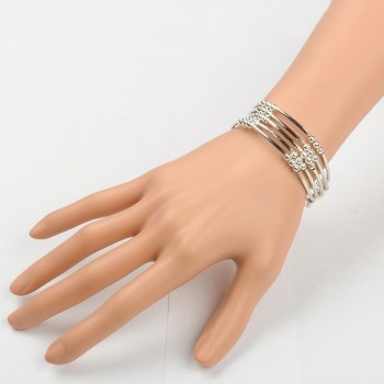 40pcs Unisex Memory Wire Wrap Bracelets Silver Color with Brass Tube Beads and Iron Spacer Beads, 55mm