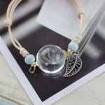LKO new Glass Bracelet Weave Lucky Flower Bracelets Handmade Dandelion Woven Dried Flowers Glass Beads Bracelet Women Jewelry