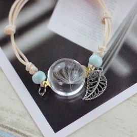 LKO new Glass Bracelet Weave Lucky Flower Bracelets Handmade Dandelion Woven Dried Flowers Glass Beads Bracelet Women Jewelry