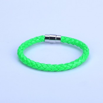 Simple Punk Multi Colors Black Dark Navy Blue Orange Leather Silvery Magnetic Clasp Bracelets Bangle For Unisex Couple Jewelry