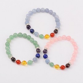 10pcs Rope Natural Gem Stone Strand Bracelets Tiger Eyd Black Stone Stretch Chakra Bracelets Gift for Men Women 55mm