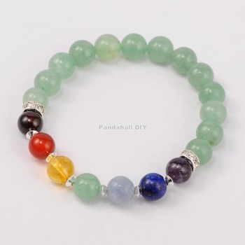 10pcs Rope Natural Gem Stone Strand Bracelets Tiger Eyd Black Stone Stretch Chakra Bracelets Gift for Men Women 55mm