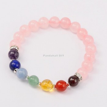 10pcs Rope Natural Gem Stone Strand Bracelets Tiger Eyd Black Stone Stretch Chakra Bracelets Gift for Men Women 55mm