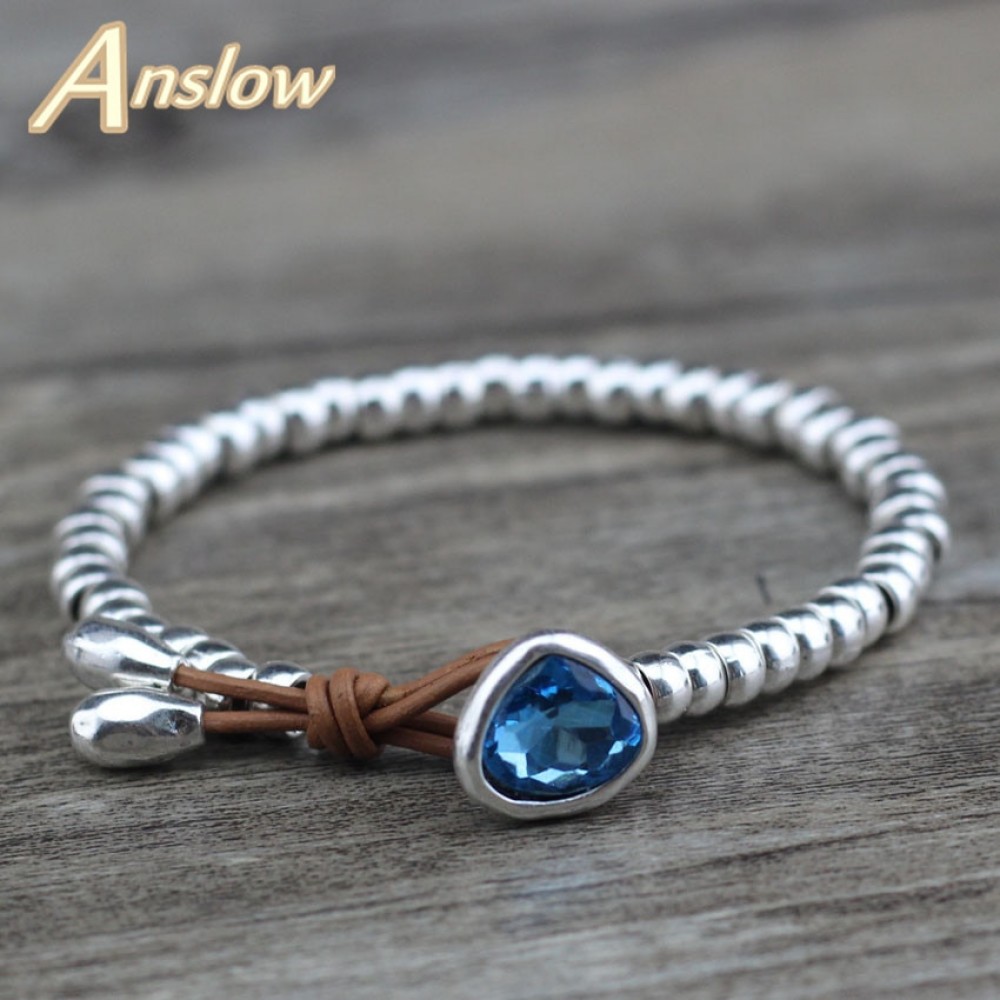 Anslow Fashion Jewelry Cheap Cute Romantic Crystal Heart Korean Couple Handmade Strand Beads Bracelet Friendship Gift  LOW0733LB