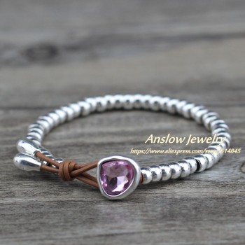 Anslow Fashion Jewelry Cheap Cute Romantic Crystal Heart Korean Couple Handmade Strand Beads Bracelet Friendship Gift  LOW0733LB