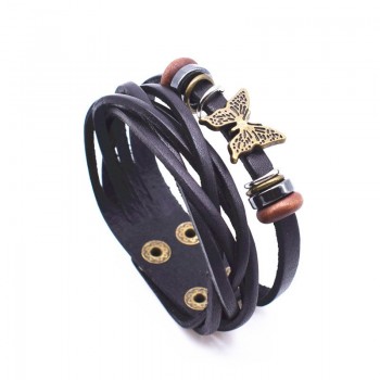 VOQ Fashion Ladies Butterfly Bracelet Leather Wrap Bracelet Double Button Bracelet Jewelry