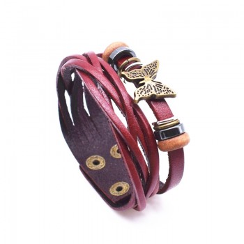 VOQ Fashion Ladies Butterfly Bracelet Leather Wrap Bracelet Double Button Bracelet Jewelry