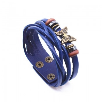 VOQ Fashion Ladies Butterfly Bracelet Leather Wrap Bracelet Double Button Bracelet Jewelry