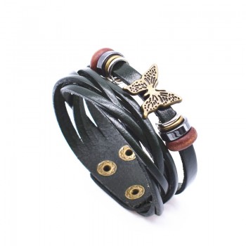 VOQ Fashion Ladies Butterfly Bracelet Leather Wrap Bracelet Double Button Bracelet Jewelry