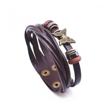 VOQ Fashion Ladies Butterfly Bracelet Leather Wrap Bracelet Double Button Bracelet Jewelry