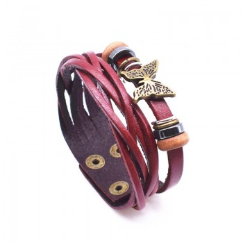 VOQ Fashion Ladies Butterfly Bracelet Leather Wrap Bracelet Double Button Bracelet Jewelry
