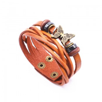 VOQ Fashion Ladies Butterfly Bracelet Leather Wrap Bracelet Double Button Bracelet Jewelry