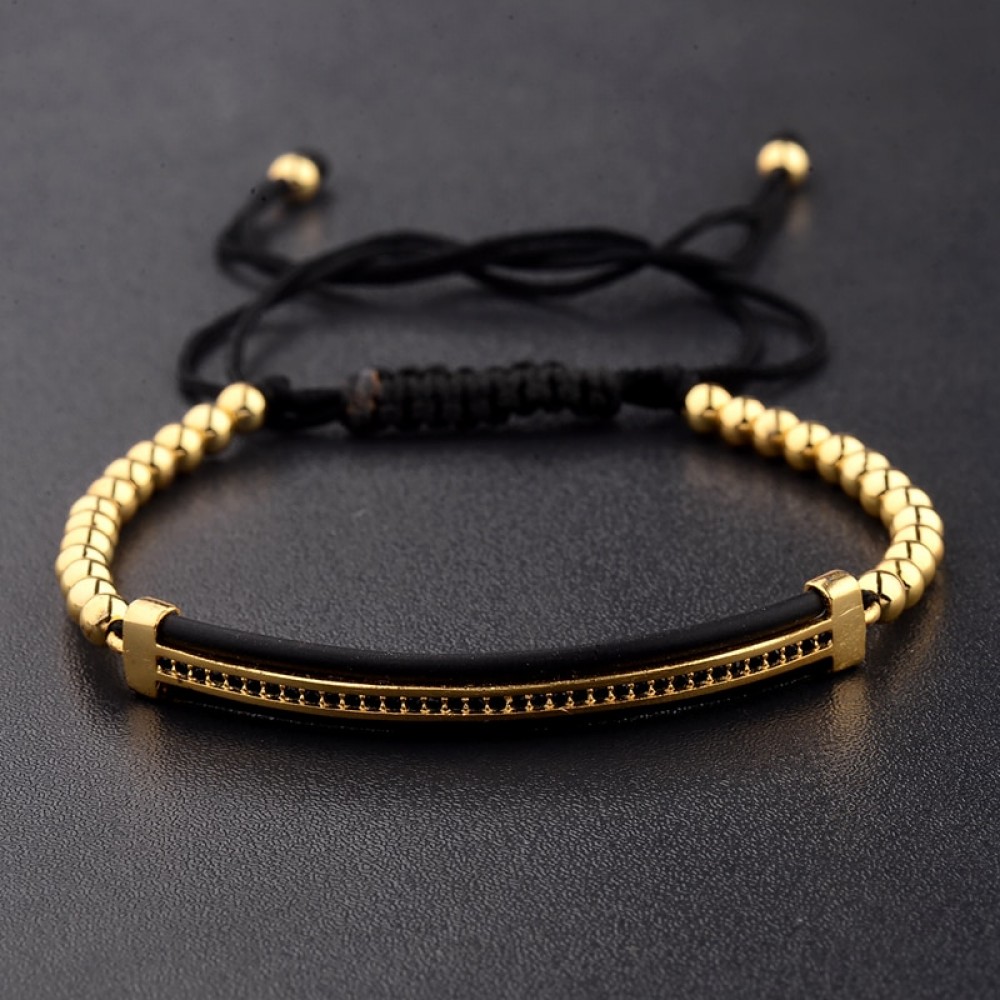 Amader 2018 Luxury CZ Black Zircon Long Tubesamp;4MM Copper Beads Macrame Men Braceletsamp;Bangles For Women Jewelry AB1232